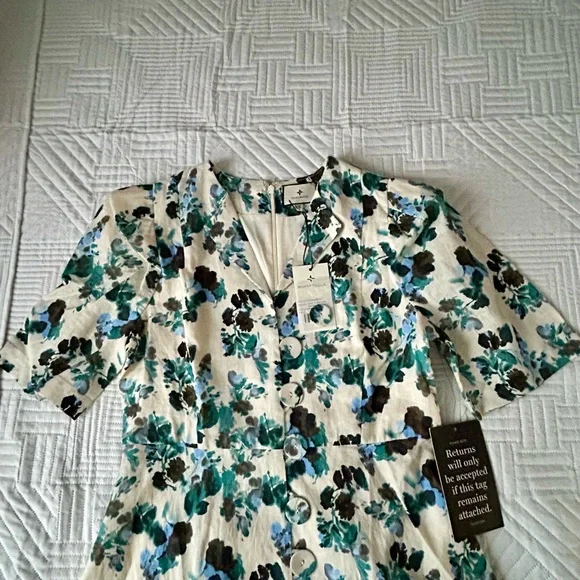 NWT Tuckernuck Linen Blue Blooms Floral Garden Midi Dress Size Medium - Picture 5 of 8